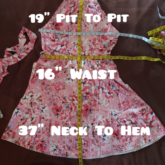 Spring Summer Dress Pink Floral Halter Neck Sleeveless A Line Ruffled Hem - Picture 9 of 9